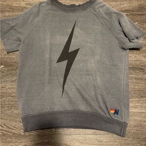 Aviator Nation Charcoal cut off sweatshirt with Black Lightning Bolt